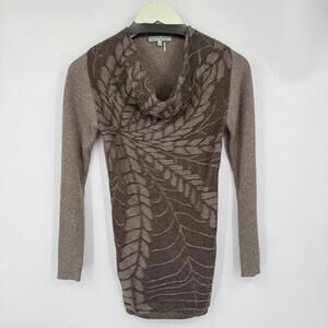 Women's Alberto Makali Taupe Wool Blend Textured Tunic Sweater Small